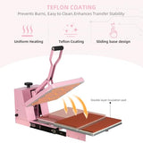 15x15 Heat Press Machine with Slide-Out Platen, T-Shirt Heat Transfer Press for DTF & HTV Vinyl, 110V 1400W Digital Temp/Timer, Dual Support Arms, 0–400°F, Pink WUMSTOT