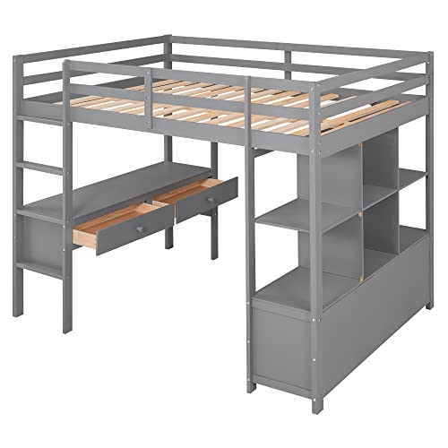 Gray Full Size Loft Bed with Desk & Storage by Harper & Bright Designs Harper & Bright Designs