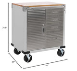 Seville Classics UltraHD Heavy Duty Rolling Cabinet Workbench Table w/Solid Wood Top Workstation for Garage, Office, Workshop, 1-Door, 4-Drawer (28" W x 25" D), Granite Seville Classics
