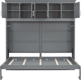 Virubi Queen Horizontal Murphy Bed with Storage Cabinet,Wood Folding Murphy Wall Bed for Adult (Grey,Queen) Virubi