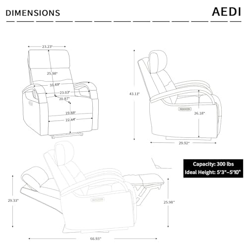 AEDI Genuine Leather Zero Gravity Power Recliner Chair with Triple-Motor System, Adjustable Headrest & Lumbar Support, USB & Type-C Charging,Camel