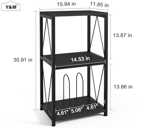 Y&M 3-Tier Record Player Stand with Vinyl Record Storage, Turntable Stand Record Shelf Display Table for Album, Turntable Holder, End Table for Bedroom, Living Room, Black Y&M