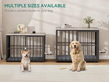 YITAHOME 88.6" Double Dog Crate Furniture, Wooden Dog Kennel with Bowls & 3 Doors, Large Double Crate Furniture TV Stand, Grey YITAHOME