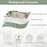 WONGS BEDDING Sage Green Floral Quilt Set King, 3 Pieces Elegant Flower Bedspread Coverlet for All Season Reversible Soft Microfiber Lightweight Quilt Bedding Set with 2 Pillow Shams 104"X90" WONGS BEDDING