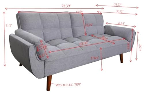 Trygoal Convertible Futon Sofa Bed, Modern Futon Couch with 2 Pillows, Small Futons Couch with Adjustable Armrest & Backrest, Loveseat Sofa Bed for Living Room, Bedroom, Gray Trygoal