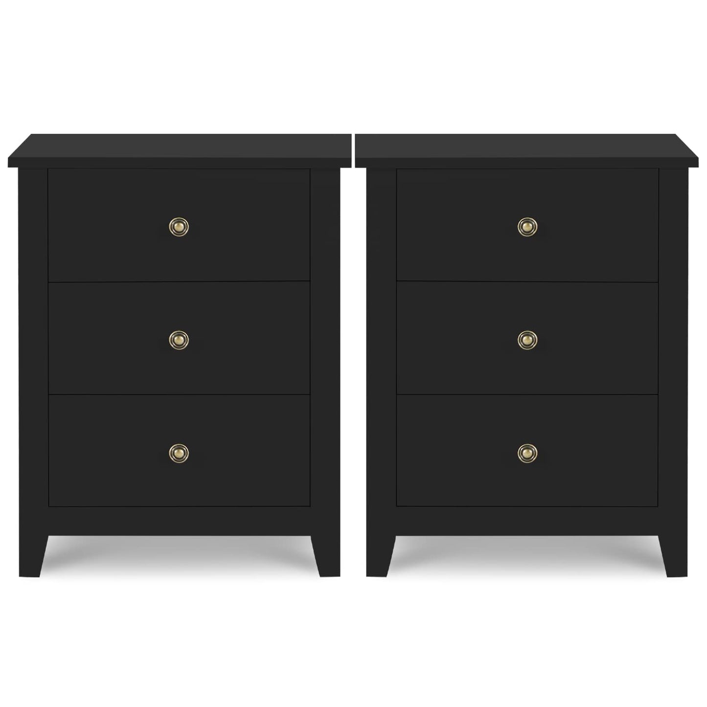 Vikiullf Black Nightstands with Drawer - Set of 2 Modern Bedroom Night Stands, Tall Wood Bedside Tables with 1 Storage Drawer and Open Shelf, 23.8”H, 3-Drawer