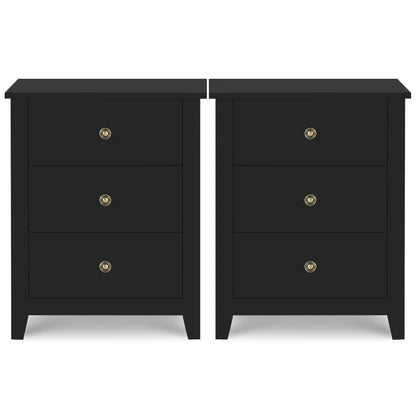 Vikiullf Black Nightstands with Drawer - Set of 2 Modern Bedroom Night Stands, Tall Wood Bedside Tables with 1 Storage Drawer and Open Shelf, 23.8”H, 3-Drawer