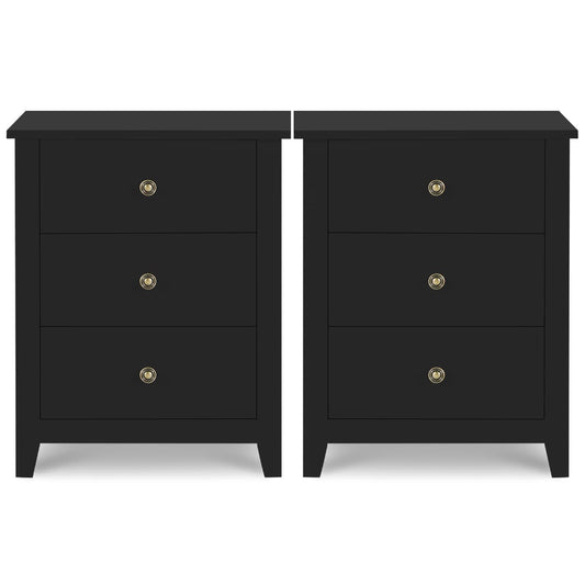 Vikiullf Black Nightstands with Drawer - Set of 2 Modern Bedroom Night Stands, Tall Wood Bedside Tables with 1 Storage Drawer and Open Shelf, 23.8”H, 3-Drawer