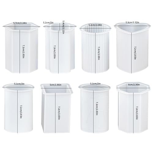 VIPFIT 8 Piece Silicone Candle Molds, 2mm Thickened Reinforced Design, Tear-Resistant Molds for Pillar and Votive Shapes, Easy Release, Includes Cylinder, Hexagon, Heart, Moldes para Velas (8)