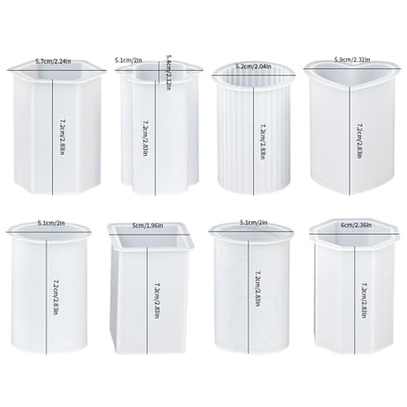 VIPFIT 8 Piece Silicone Candle Molds, 2mm Thickened Reinforced Design, Tear-Resistant Molds for Pillar and Votive Shapes, Easy Release, Includes Cylinder, Hexagon, Heart, Moldes para Velas (8) VIPFIT