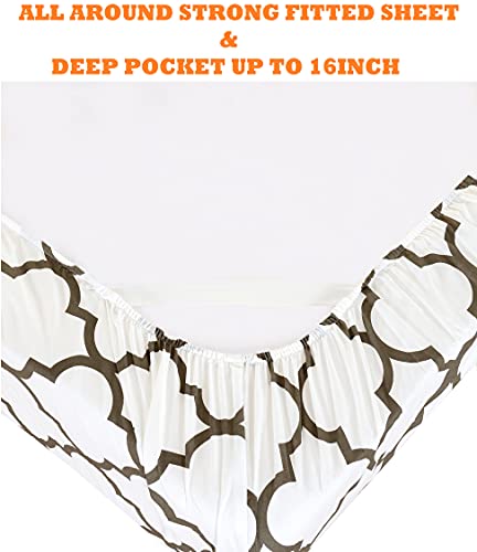 Elegant Comfort 6-Piece Quatrefoil Printed Deep Pocket Bed Sheet Set, Luxurious Silky 1500 Thread Count Bed Sheet Set Ultra Soft Wrinkle Resistant Bedding Set, Full, White Elegant Comfort