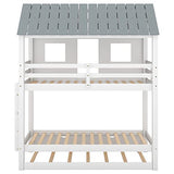 Merax Twin Over Twin Bunk Bed with Trundle,Roof and Windows,House-Shaped Wood Bunk Bed for with Built-in Ladder and Guardrail for Girls,Boys,White+Grey Merax