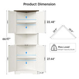 Vabches Tall Corner Cabinet, Corner Bathroom Cabinet, 67" Farmhouse Storage Cabinet with 4 Doors and Adjustable Shelves, Home Space Saver for Bathroom, Kitchen, Living Room, Pantry, White Vabches