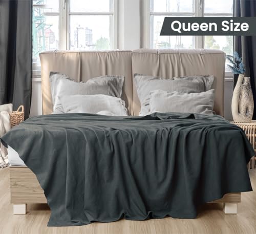 Utopia Bedding Smoke Gray 100% Cotton Blanket [Queen Size - 90x90 Inch] 350GSM Lightweight, Soft and Breathable Thermal Blanket for All Seasons Utopia Bedding