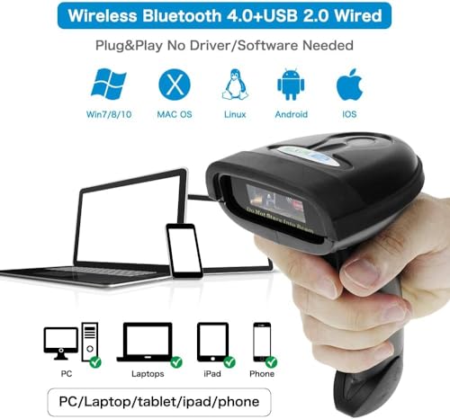 NETUM Bluetooth Barcode Scanner, Compatible with 2.4G Wireless & Bluetooth Function & Wired Connection, Connect Smart Phone, Tablet, PC, CCD Bar Code Reader Work with Windows, Mac,Android (NT-1228BC) NETUM