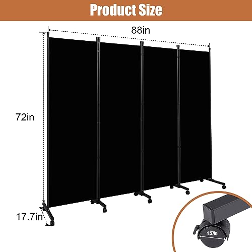 Room Divider Portable 88'' Partition Room Dividers and Folding Privacy Screens 4 Panel Wall Divider for Room Separation, Freestanding Fabric Room Divider Panel with Wheels for Home Office Hospital HOMSCREENER