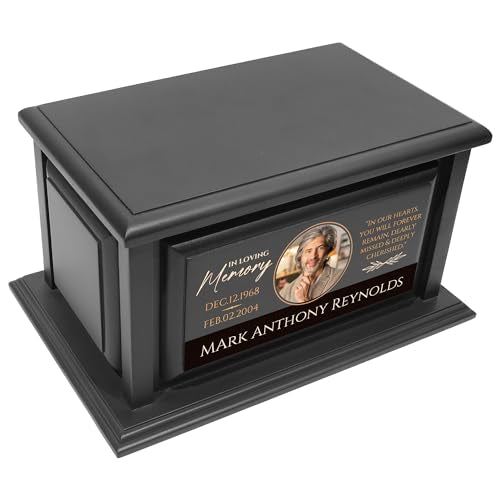 Personalized Solid Wood Human Urns for Ashes 250lbs, Custom Urn Box for Human Ashes, Large Burial and Cremation Urns for Ashes, Black Wood Color (Design 4) Basic Fundamentals