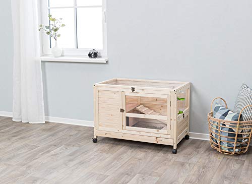 TRIXIE Natura X-Small Indoor Rabbit Hutch, Pet House for Rabbits and Guinea Pigs, Bunny Cage on Wheels, Pull Out Tray TRIXIE