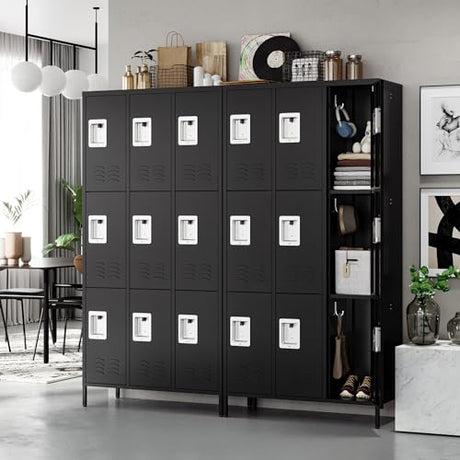 Letaya Metal Lockers for Employees-9 Door Storage Locker with Shelves and Lockable Steel Cabinet for School,Gym,Office,Staff(Black, 9 Door) Letaya