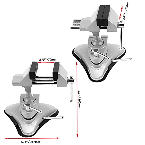 JOIKIT Mini Table Suction Vise, 2-3/4 Inch Jaw Portable Vacuum Base Vise Hobby Bench Vise Clamp with 360° Swiveling Head for DIY, Modelling, JOIKIT