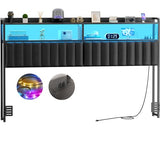 Aheaplus King Size Upholstered Headboard with USB Ports, Outlets, LED Lights, and Storage - Black Leather, Height Adjustable Aheaplus