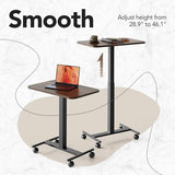 HUANUO Small Rolling Laptop Standing Desk, Height Adjustable Mobile T-Base Desk with Lockable Casters, Portable Sit-Stand Workstation for Bedside & Sofa, Walnut HUANUO