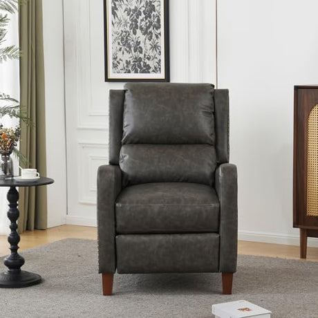 PATIOPTION Leather Pushback Recliner Chair, PU Leather Push Back Armchair, Upholstered Recliner Chair 105-135 Degree Adjustable, Retro Accent Chair for Living Room Bedroom - Gray PATIOPTION