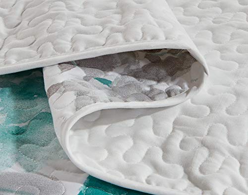 Luxury Home Collection 3 Piece Full/Queen Quilted Reversible Coverlet Bedspread Set Floral Printed Turquoise White Gray Luxury Home