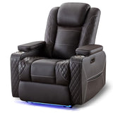 TUNYI Home Theater Recliner Chair - Power Recliner Sofa Chair with Adjustable Headrest Faux Leather Reclining Chair with USB/Storage/LED Light/Cup Holder (Brown, 1 PC)
