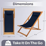 Beach Lounge Chair - Adjustable Height Reclining Sling Chair - Portable Wood Folding Chairs - Folding Lounge Chairs for Outside, Patio, Balcony, or Camping - Outdoor Furniture by Lavish Home (Blue)
