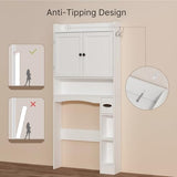 Ahomly Over The Toilet Storage Cabinet, 32.3" W x 70.3" H Over Toilet Bathroom Organizer with Doors, Adjustable Shelves, Toilet Paper Holder, 2 Side Hooks, Space-Saver for Bathroom, Laundry, White Ahomly