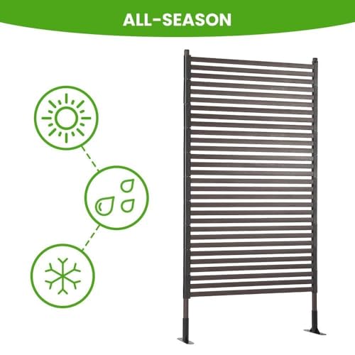 Metal Outdoor Privacy Screen with Stand, 3 ft W x 6 ft H PE-Coating Steel Pipes and Slats Panels, Decoative Privacy Screen Fence Panels Freestanding for Outside Patio Garden Backyard, Brown OTOSUNNY