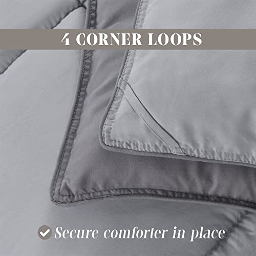 Elegant Comfort 3-Piece Reversible Comforter Set, All Season Cozy, Soft Down Alternative, Quilted - Box Stitched - Duvet Insert with 4 Corner Tabs, Comforter with Shams, Twin XL, Gray/Silver Elegant Comfort
