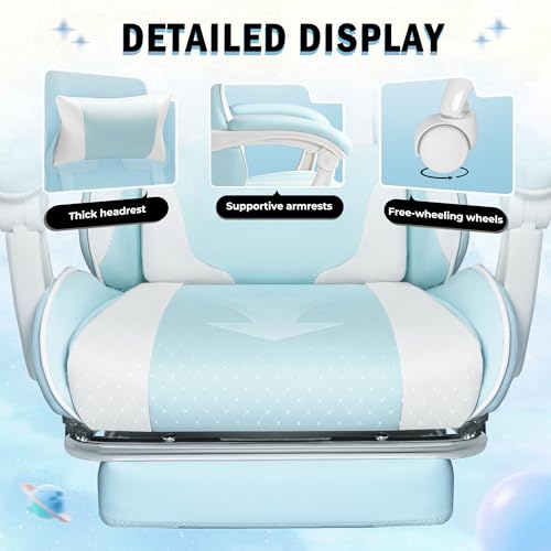 Homall Gaming Chair, Video Game Chair with Footrest and Massage Lumbar Support, Ergonomic Computer Chair Height Adjustable with Swivel Seat and Headrest (Light Blue) Homall