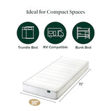 ZINUS 6 Inch Foam and Spring Hybrid Mattress, 75" x 30" (Slim Fit), Bunk Bed, Trundle Bed, Day Bed, RV Compatible, Medium Firm Feel, Fiberglass Free, CertiPUR-US Certified, Mattress in a Box Zinus
