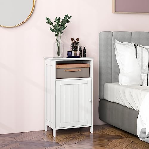 Tangkula White Freestanding Bathroom Storage Cabinet with Adjustable Shelf Tangkula