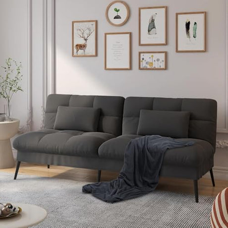 COMHOMA Convertible Sofa Bed,72″Fabric Couch with Adjustable Backrest,Loveseat Recliner Sleeper Living Room Furniture futon Set (Black) COMHOMA