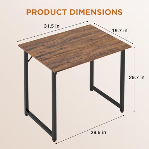 PayLessHere 32 inch Computer Desk,Office Desk with Metal Frame,Modern Simple Style for Home Office Study,Writing for Small Space,Brown PayLessHere