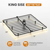 Kaelidra King Size Floating Bed Frame with LED Lights, Heavy Duty Metal Platform Floating Bed Frame with Charging Station, No Box Spring Needed, Easy Assembly, Noise Free Kaelidra