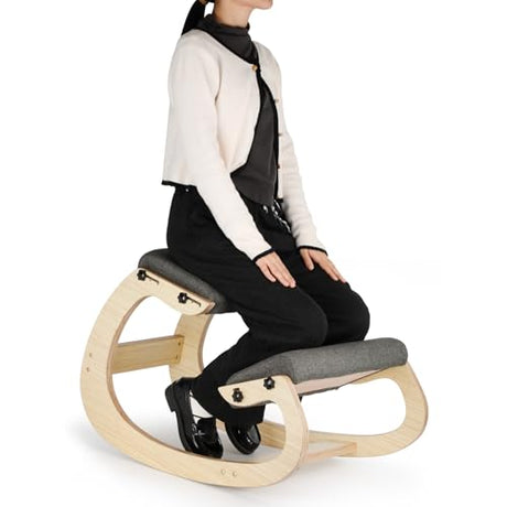 Ultimate Ergonomic Kneeling Chair - Adjustable Seat & Smooth Rocking Base for Active Posture Support, Effectively Relieves Back & Spine Pressure at Home/Office, Sturdy Kneeling Chair Holds 300lbs Drizzlen