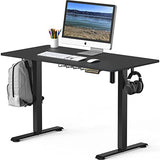 SHW Electric Height Adjustable Sit Stand Desk with Hanging Hooks and Cable Management, 48 x 24 Inches, Black Frame and Black Top SHW