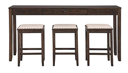 Signature Design by Ashley Rokane Urban Farmhouse 25" Counter Height Dining Room Table Set with 3 Bar Stools, Brown - WoodArtSupply