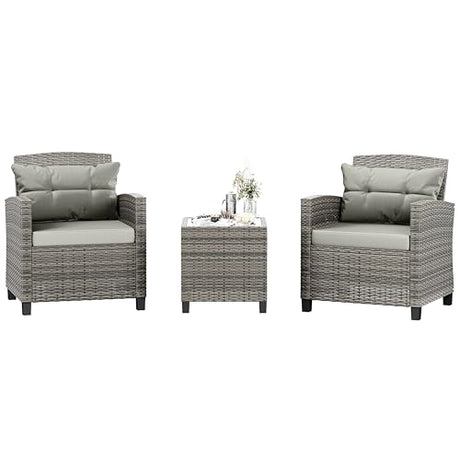 Shintenchi 3 Pieces Patio Furniture Set 3 Pieces PE Rattan Wicker Chairs with Table Outdoor Furniture for Backyard/Garden/Poolside/Outdoor Restaurant Gary Rattan with Gary Cushion Shintenchi