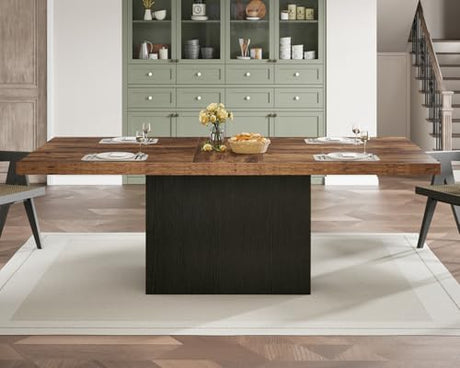 HSH Dining Table for 6 to 8, 71” Wood Rectangular Dinner Table, 6 ft Industrial Kitchen Table only with Black Pedestal, Modern Large Dining Room Table for Home Gathering Office, Rustic Brown, 71 Inch HSH