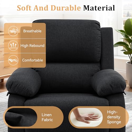 Korser Recliner Chair, 360 Swivel Rocker Chair for Adults, Small Rocking Recliner for Small Spaces, Upholstered Fabric Glider Recliner Nursery (Swivel Rocker Recliner, Charcoal Black)