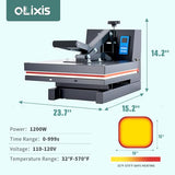OLIXIS Heat Press, 15x15 Heat Press Machine for T Shirts with LCD Display & Memory Mode, 1200W Heat Transfer Machine for Bags, Pillows, Aprons OLIXIS