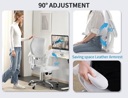 TRALT Ergonomic Office Chair - Desk Chair with Wave High Back Adjustable Lumbar Support Computer Chair - Gaming Chairs Mesh Backrest and PU Leather Seat for Home Reading Chairs to Adults(White) TRALT