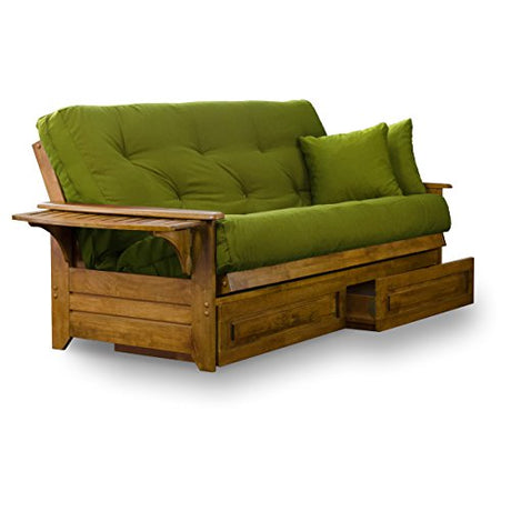 Brentwood Tray Arm Queen Size Wood Futon Frame and Storage Drawers - Heritage Finish Nirvana Futons