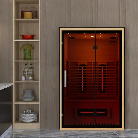 Full Spectrum Infrared Sauna for 2 Person, Upgraded WiFi Control Indoor Red Light Therapy Canadian Hemlock Wood Home Spa Saunas, Speaker, Oxygen bar, Reading & 7-Color Light, 1750 W, 110V Smartmak