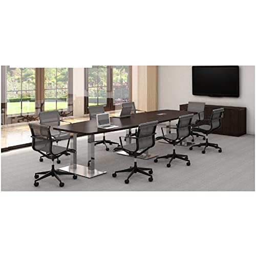 Thaweesuk Shop New 14 FT Espresso Finish Modern Executive Boat Shaped Conference Table Metal Steel Legs Grommets Racetrack Meeting Boardroom Desk Room Furniture Office Wood 165" L x 47-32" W x 29" H Generic